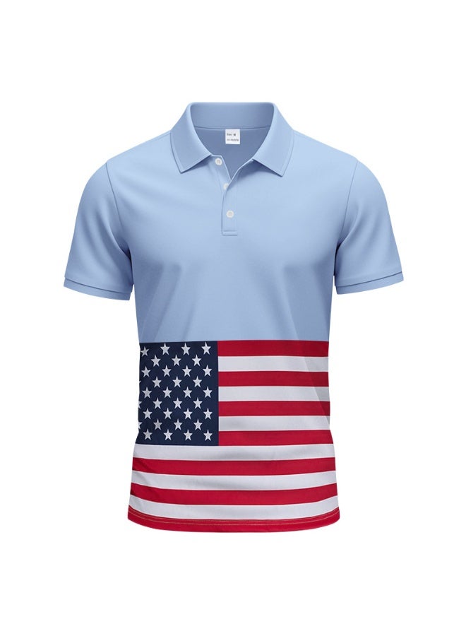 American Style Summer Men's Thin Quick Dry Ice Silk National Flag Print Breathable Polo Shirt Casual Short Sleeve Loose Fit - Image 1
