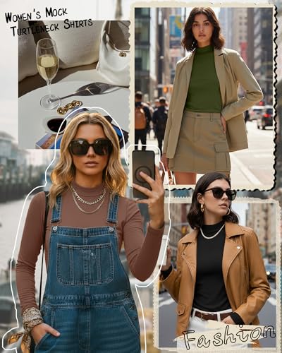 Ficerd 3 Pack Womens Mock Turtleneck Shirts Long Sleeve Mock Neck Pullover Tops Slim Fitted Stretch Undershirt Tee BlouseBlack Coffee Army GreenXXLarge - Image 3