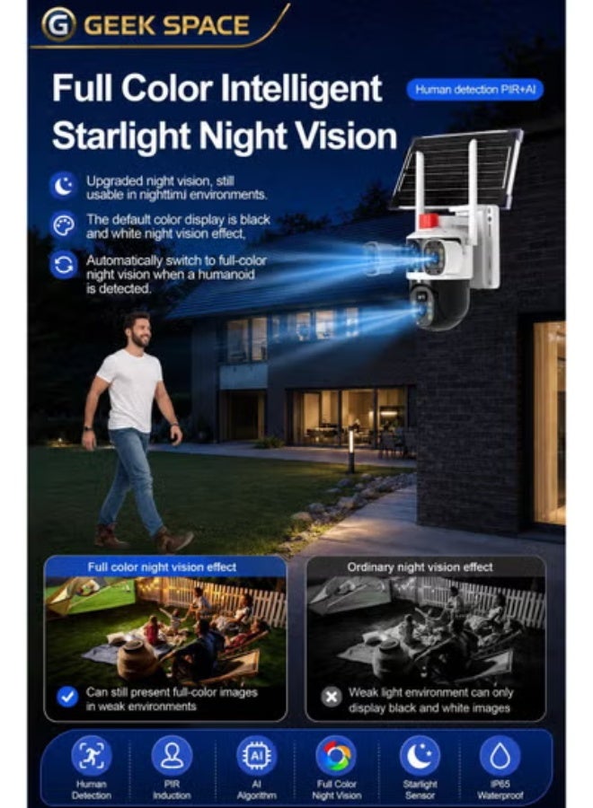 GEEK SPACE 6MP Solar Security Camera Outdoor WiFi Wireless CCTV, Triple Lens 360° PTZ Surveillance Camera with AI Human Motion Detection, Full Color Night Vision, Two-Way Audio, IP65 Waterproof, 8000mAh Rechargeable Battery, SD Card Support, Remote Viewing for Home, Farm, Office & Business - Image 5