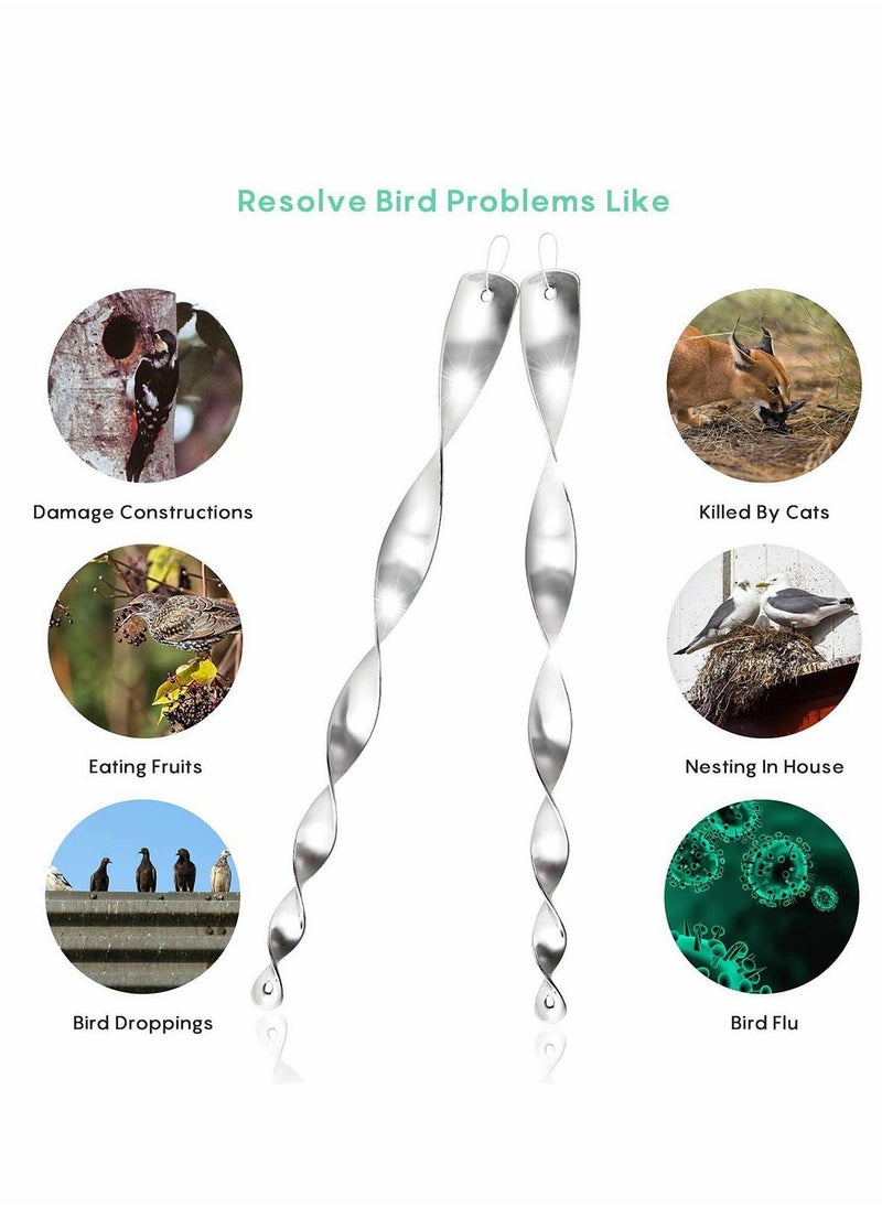 Reflective Rods Bird Repellent Device 12 pack, Deterrent Birds, Reflective Silver Wind Spiral to Keep Bird Away From Your House Window Garden
