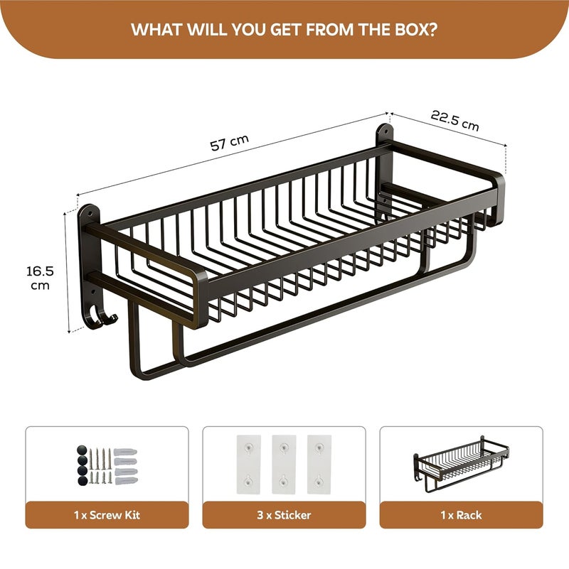 MIORAH Self Adhesive 24 Inch Foldable Aluminum Towel Rack for Bathroom | Wall Mounted Double-Tier Towel Holder with Rod & Hooks | Rustproof - Image 2