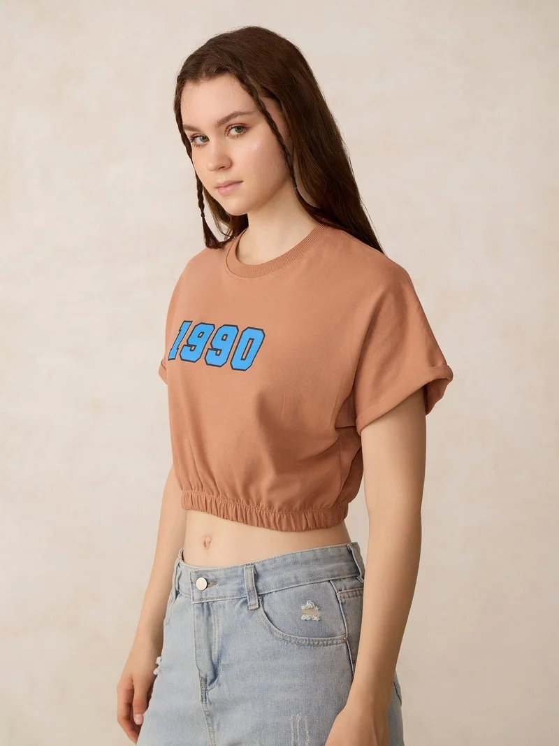 OUTZIDR Mauve Boxy Cropped Elasticated Hem Sweatshirt