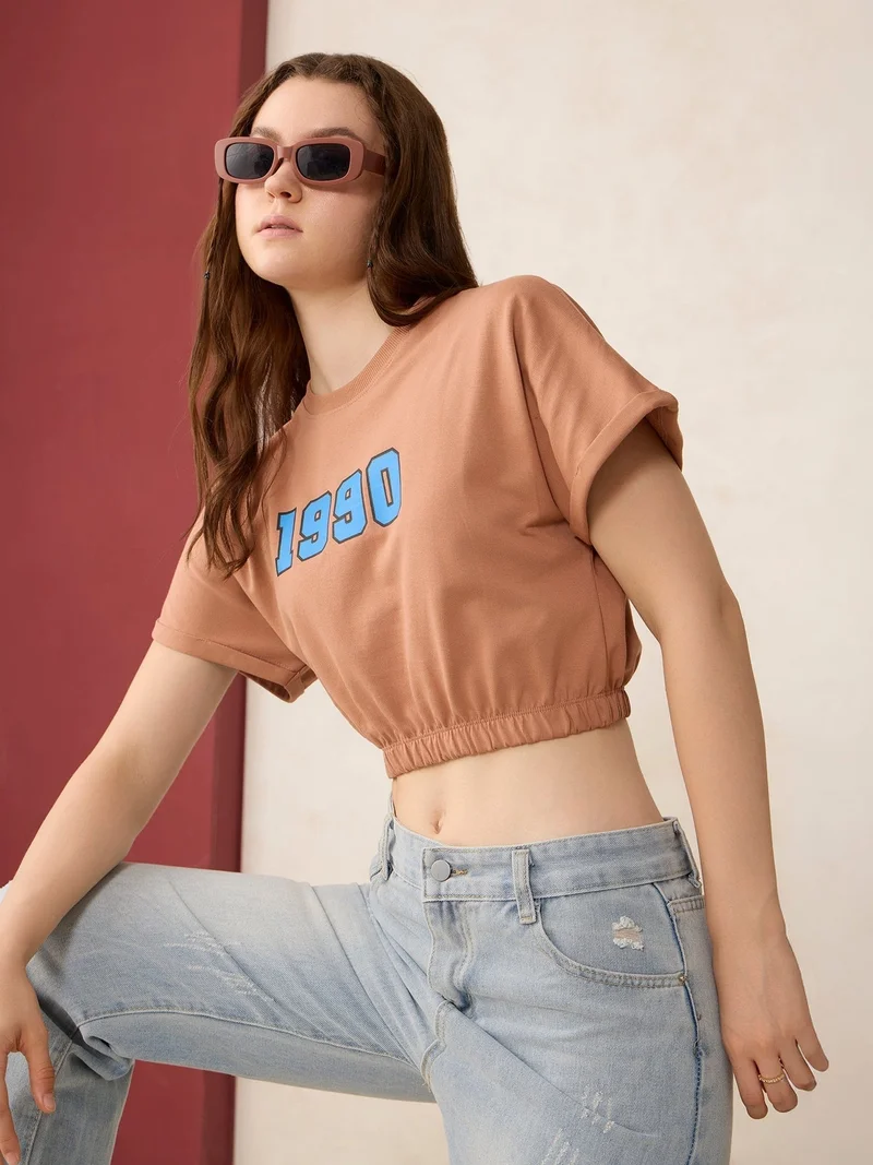 OUTZIDR Mauve Boxy Cropped Elasticated Hem Sweatshirt