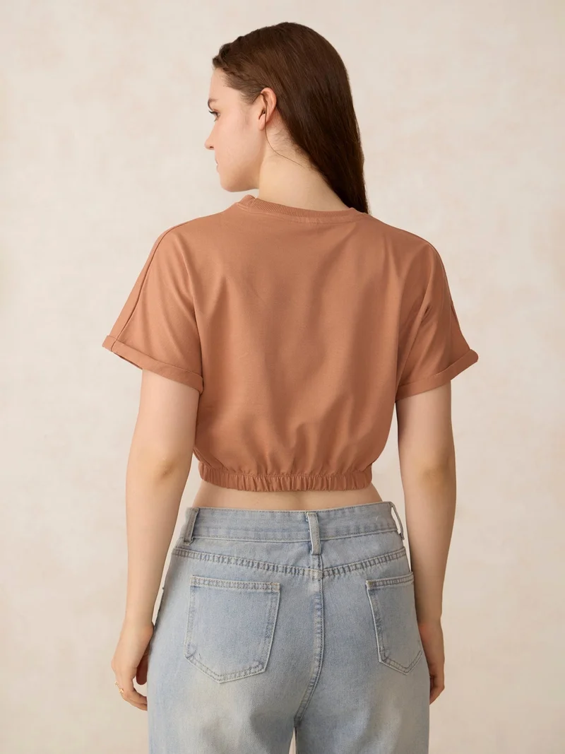 Outzidr Mauve Mauve Boxy Cropped Elasticated Hem Sweatshirt for Women | Best Price UAE