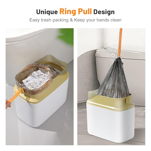 MOPALL Automatic Bathroom Trash Can with Lid, 3.1 Gallon / 13L Smart Motion Sensor Touchless Small Waste Basket, Slim Plastic Garbage Can for Bedroom Kitchen Office Home Toilet, White & Gold - Image 3