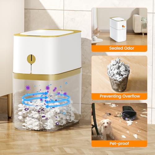 MOPALL Automatic Bathroom Trash Can with Lid, 3.1 Gallon / 13L Smart Motion Sensor Touchless Small Waste Basket, Slim Plastic Garbage Can for Bedroom Kitchen Office Home Toilet, White & Gold - Image 5