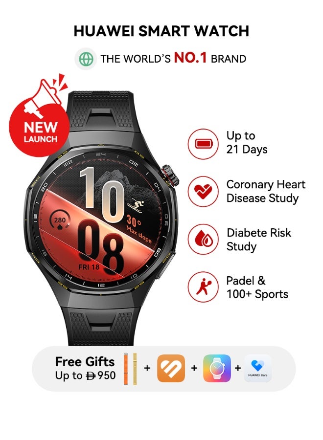 هواوي HUAWEI WATCH GT7 Pro 46mm Smart Watch, Upto 21 Days of Battery Life, Compatible with iOS & Android, ECG, Heart Rate Monitoring, 100+ Sports Modes, Titanium Alloy Case, EasyCross Strap, Black + FOC - Image 1