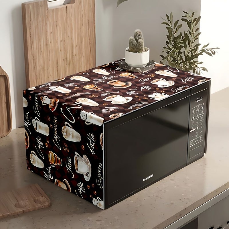 Nostalgic Microwave Dust Cover Coffee Bread Pattern 14x35 55 Inch Polyester Kitchen Decor - Image 1