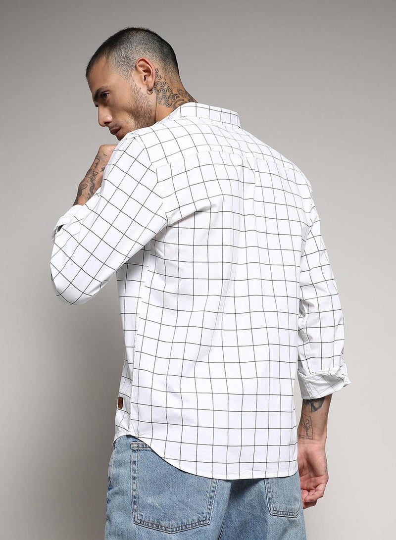 Campus Sutra Campus Sutra Men's White Graph Check Shirt For Casual Wear | Spread Collar | Long Sleeve | Button Closure | Cotton Shirt Crafted With Comfort Fit For Everyday Wear  - Image 5