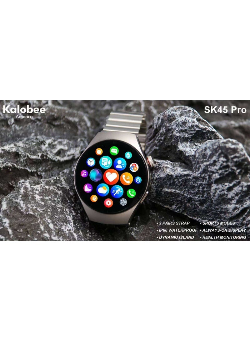 Kalobee SK45 Pro New Watch 5 Smart Watch with 1.53" AMOLED Display, IP68 Waterproof, Fitness & Health Tracker, Heart Rate & Sleep Monitor, Wireless Connectivity, 3 Interchangeable Straps, Smartwatch for Men & Women - Image 3