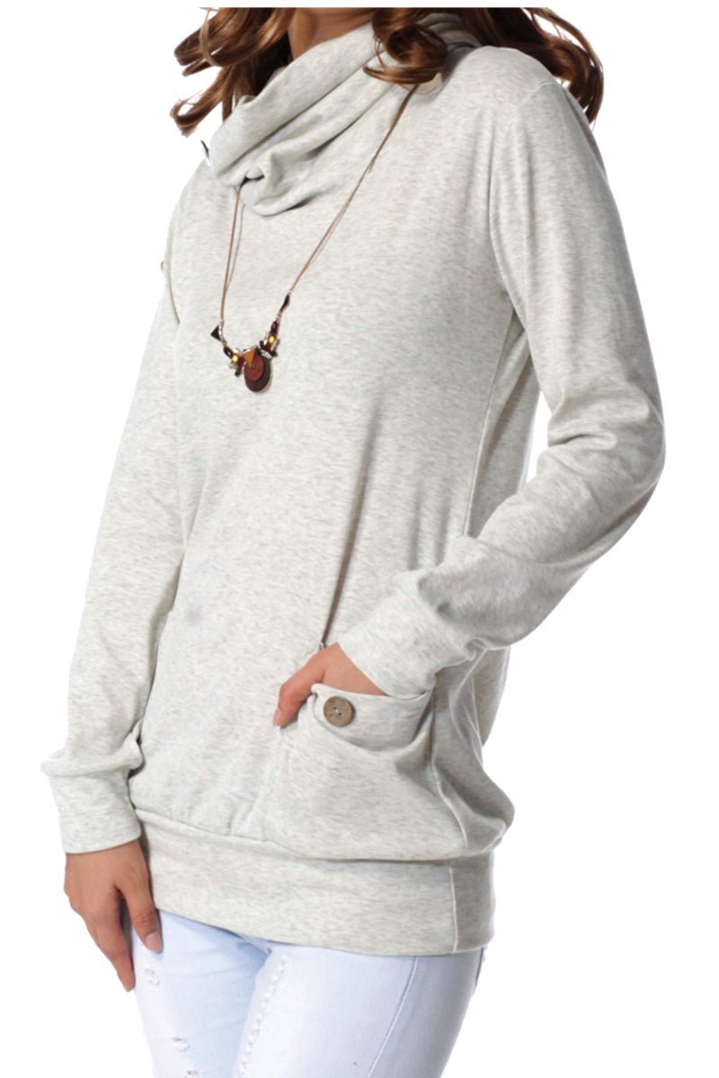 levaca Womens Tops Cowl Neck Casual loose Fit Tunic Shirts for leggings Gray M - Image 3