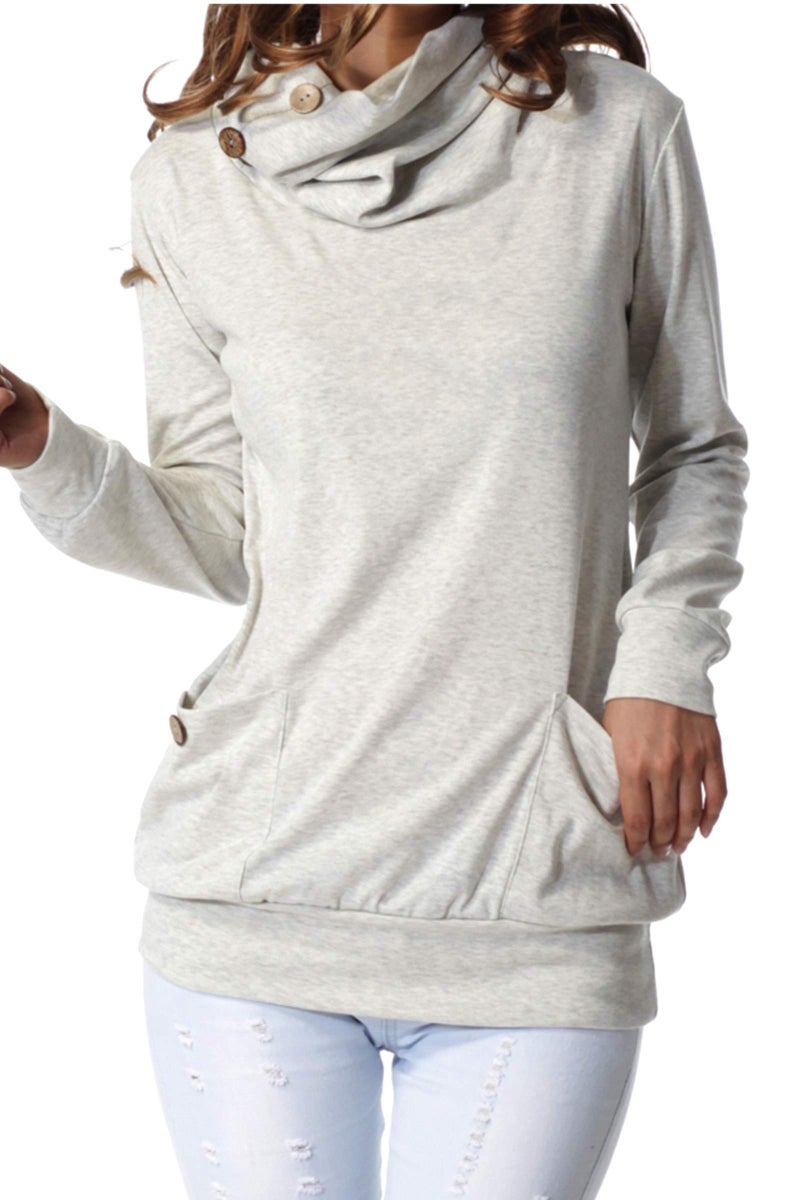 levaca Womens Tops Cowl Neck Casual loose Fit Tunic Shirts for leggings Gray M - Image 5