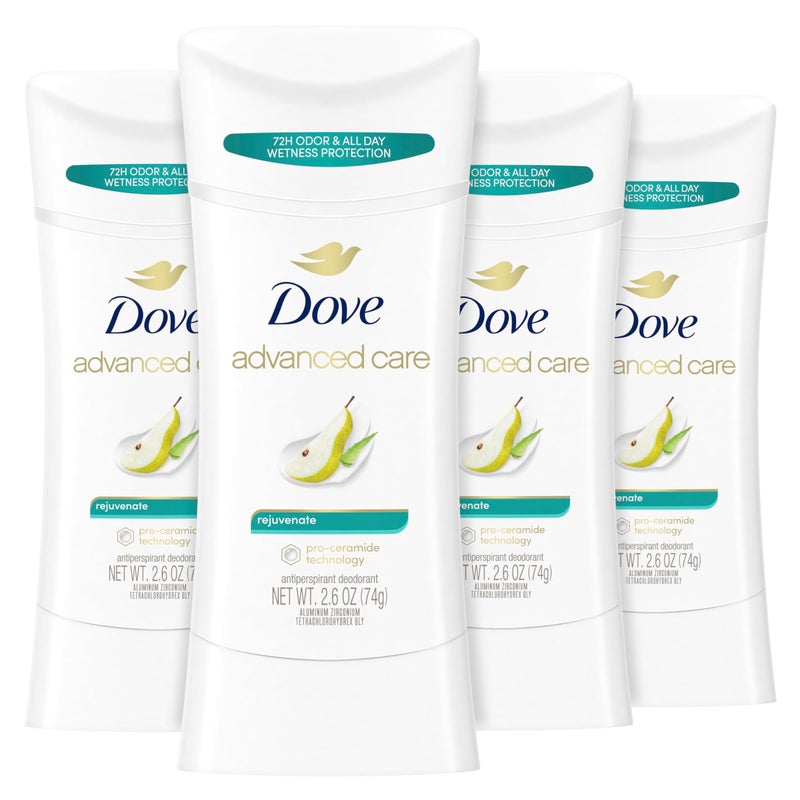 Dove Advanced Care Antiperspirant Deodorant Stick Rejuvenate 4 Count to help skin barrier repair after shaving by boosting skin's ceramide levels 72-hour odor control for soft underarms 2.6 oz - Image 1