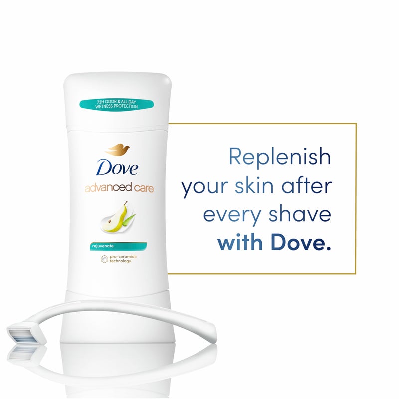Dove Advanced Care Antiperspirant Deodorant Stick Rejuvenate 4 Count to help skin barrier repair after shaving by boosting skin's ceramide levels 72-hour odor control for soft underarms 2.6 oz - Image 3