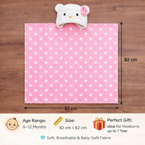BRANDONN New Born Baby Blanket Pack of Super Soft Bathrobe Wrapper Bath Towel for Boys, Girls, Babies (Pink Polka, Length 82 cm x Width 82 cm, 0-12 Months) - Image 4