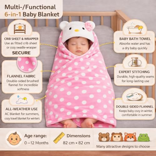 BRANDONN New Born Baby Blanket Pack of Super Soft Bathrobe Wrapper Bath Towel for Boys, Girls, Babies (Pink Polka, Length 82 cm x Width 82 cm, 0-12 Months) - Image 3