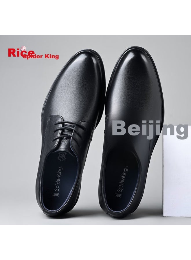 Spider King Men's Leather Derby Shoes With Lace-up British Style Wedding Shoes For Qixi Festival Gift Spring/autumn Business Formal Wear Black Size 44