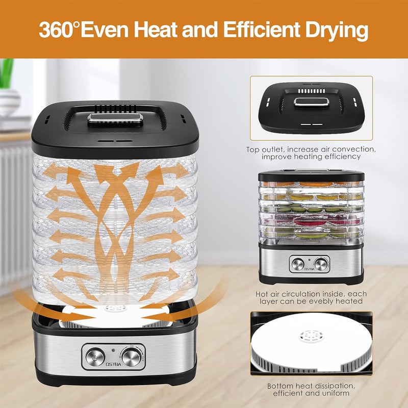 OSTBA Food Dehydrator, Dehydrator for Food and Jerky, Fruits, Herbs, Veggies, Temperature Control Electric Food Dryer Machine, 5 BPA-Free Trays Dishwasher Safe, 240W, Recipe Book Included - Image 3