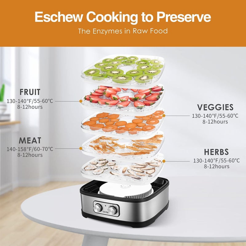 OSTBA Food Dehydrator, Dehydrator for Food and Jerky, Fruits, Herbs, Veggies, Temperature Control Electric Food Dryer Machine, 5 BPA-Free Trays Dishwasher Safe, 240W, Recipe Book Included - Image 4