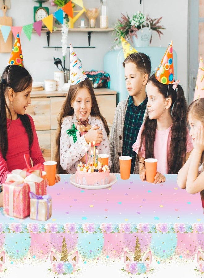 افيزانو مجموعة مفارش طاولة أفيزانو 3 قطع بتصميم يونيكورن، مقاس 108 × 54، زينة عيد ميلاد يونيكورن للبنات والأطفال، ألوان قوس قزح باستيل، أغطية طاولات بلاستيكية للاستخدام مرة واحدة - Image 4