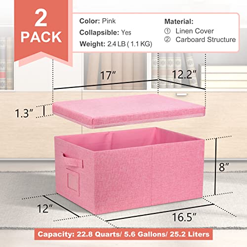 Graciadeco 228qt Closet Storage Boxes with Lids Pink Folding Keepsake Storage Bins Stackable Flat Lidded Carboard Storage Contaner for Clothes Barbie Shoes 2 Pack - Image 3
