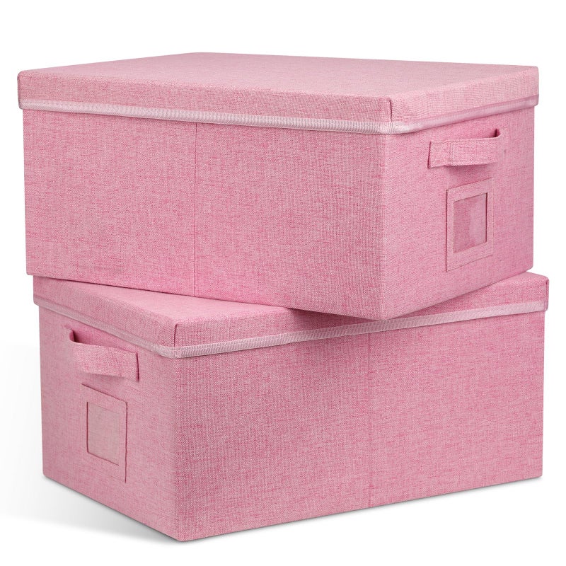 Graciadeco 228qt Closet Storage Boxes with Lids Pink Folding Keepsake Storage Bins Stackable Flat Lidded Carboard Storage Contaner for Clothes Barbie Shoes 2 Pack - Image 2