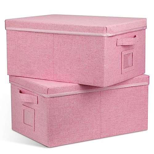 Graciadeco 228qt Closet Storage Boxes with Lids Pink Folding Keepsake Storage Bins Stackable Flat Lidded Carboard Storage Contaner for Clothes Barbie Shoes 2 Pack - Image 1