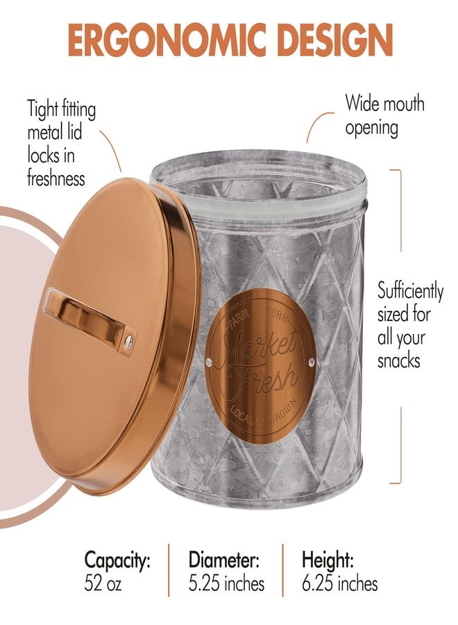 Amici Home Bristol Metal Canister | Food Storage Container with Lid | Canisters for Kitchen Counter | Galvanized Metal/Copper Lid | Farmhouse Décor | 52 Oz - Image 4