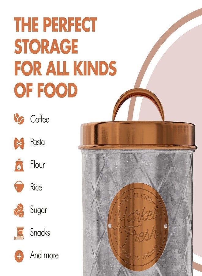 Amici Home Bristol Metal Canister | Food Storage Container with Lid | Canisters for Kitchen Counter | Galvanized Metal/Copper Lid | Farmhouse Décor | 52 Oz - Image 3