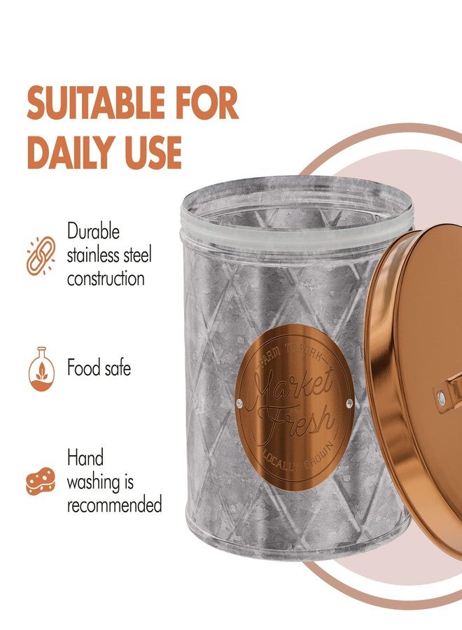 Amici Home Bristol Metal Canister | Food Storage Container with Lid | Canisters for Kitchen Counter | Galvanized Metal/Copper Lid | Farmhouse Décor | 52 Oz - Image 2