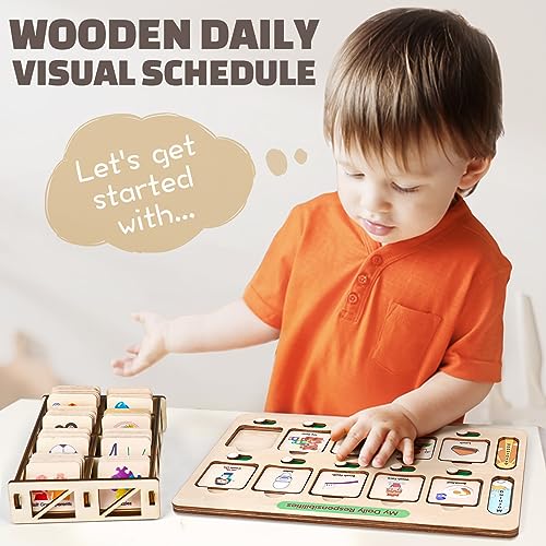 Dreamon Wooden Visual Schedule for Kids Chore Chart, Morning Bedtime Routine Charts for Kids Toddlers, autism learning materials&Daily Schedule Board for home - Image 2