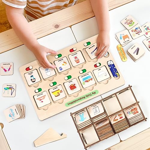 Dreamon Wooden Visual Schedule for Kids Chore Chart, Morning Bedtime Routine Charts for Kids Toddlers, autism learning materials&Daily Schedule Board for home - Image 3