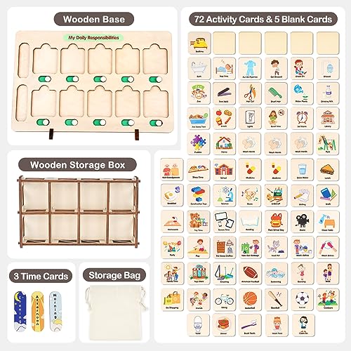 Dreamon Wooden Visual Schedule for Kids Chore Chart, Morning Bedtime Routine Charts for Kids Toddlers, autism learning materials&Daily Schedule Board for home - Image 4