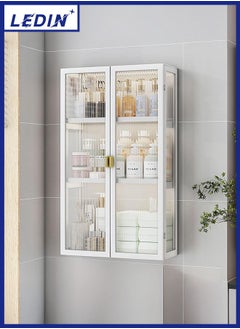 LEDIN 3 Tier Bathroom storage Cabinet,Bathroom shelf Wall Mounted storage Cabinet with Clear Doors for Bedroom Bathroom Living Room Kitchen storage Organizer (White, 50x14x70cm)  - Image 1