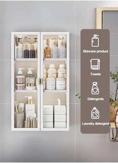 LEDIN 3 Tier Bathroom storage Cabinet,Bathroom shelf Wall Mounted storage Cabinet with Clear Doors for Bedroom Bathroom Living Room Kitchen storage Organizer (White, 50x14x70cm)  - Image 2