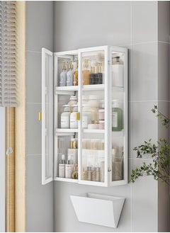 LEDIN 3 Tier Bathroom storage Cabinet,Bathroom shelf Wall Mounted storage Cabinet with Clear Doors for Bedroom Bathroom Living Room Kitchen storage Organizer (White, 50x14x70cm)  - Image 3