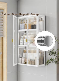 LEDIN 3 Tier Bathroom storage Cabinet,Bathroom shelf Wall Mounted storage Cabinet with Clear Doors for Bedroom Bathroom Living Room Kitchen storage Organizer (White, 50x14x70cm)  - Image 4