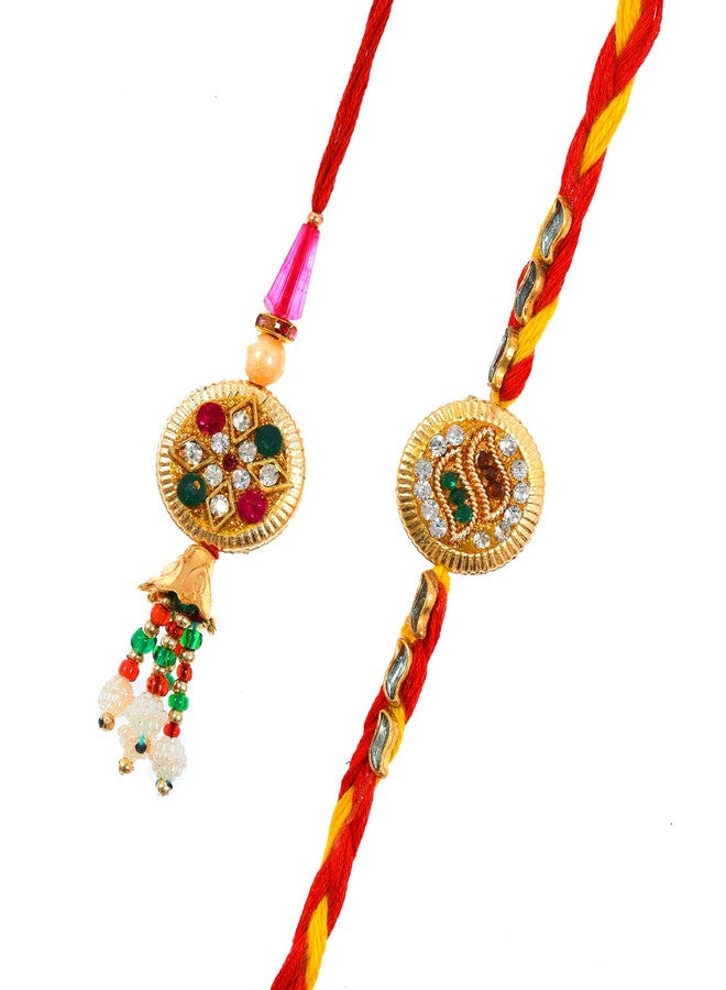 PrideKraft Designer Bhaiya Bhabhi Rakhi Set Lumba Rakhi Couple Rakhi For Sister In Law 1 Roli Rice Pack 1 Greet Card, Multi - Image 1