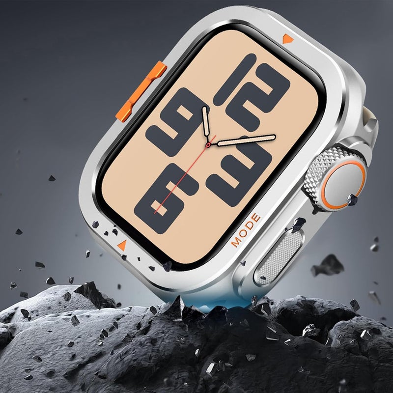 Suphart Metal Bumper Cover Compatible with Apple Watch Series 6/5/4/SE Case, [Turn 44mm into Ultra Look] Rugged Shockproof Protector with Back Frame for iWatch 44mm, Silver - Image 5