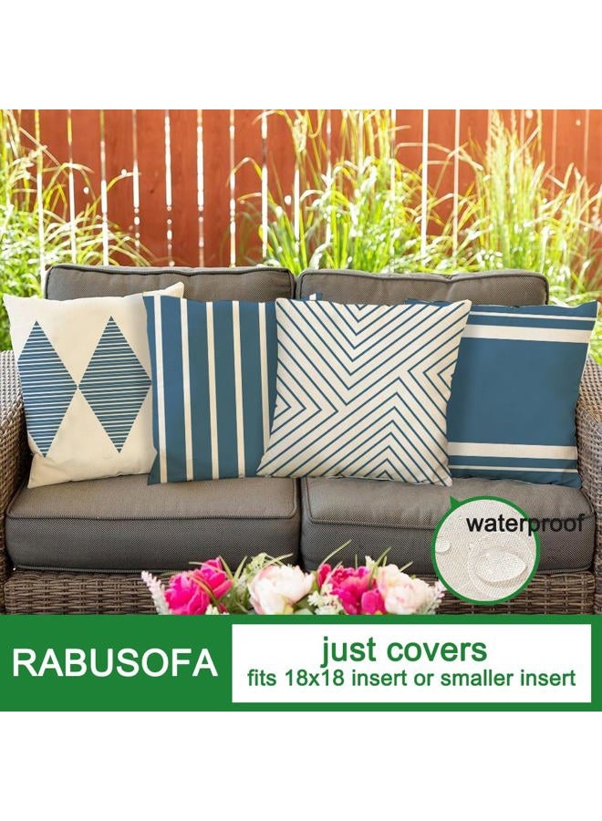 RABUSOFA Outdoor Pillows Waterproof,18x18 inch Blue and White Outdoor Pillows Boho Set of 4 for Patio Furniture,Sunbrella Outdoor Pillow Covers(2B-18) (Blue and White, 18"x18") - Image 3
