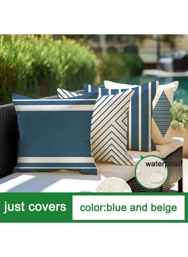RABUSOFA Outdoor Pillows Waterproof,18x18 inch Blue and White Outdoor Pillows Boho Set of 4 for Patio Furniture,Sunbrella Outdoor Pillow Covers(2B-18) (Blue and White, 18"x18") - Image 4