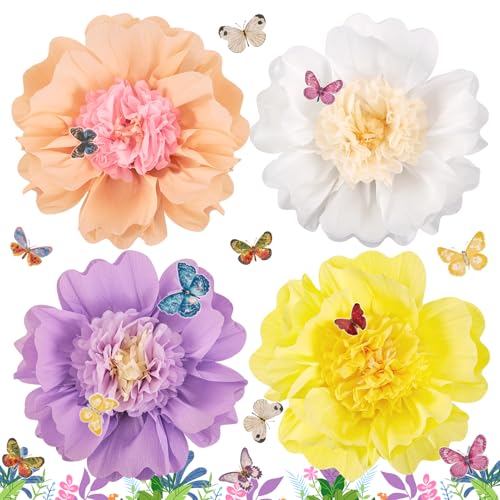 SUNBEAUTY Pastel Paper Flower Butterfly Decorations 20'' Giant Crepe Flowers Large Tissue Paper Flowers Decorations 3D Paper Butterfly for Wall Birthday Spring Wedding Backdrop Bridal Shower Classroom - Image 1