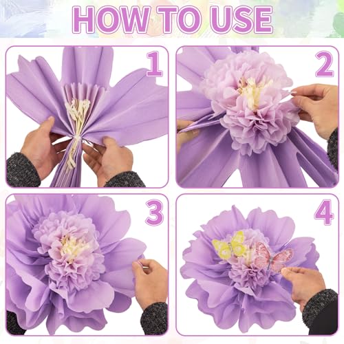 SUNBEAUTY Pastel Paper Flower Butterfly Decorations 20'' Giant Crepe Flowers Large Tissue Paper Flowers Decorations 3D Paper Butterfly for Wall Birthday Spring Wedding Backdrop Bridal Shower Classroom - Image 4