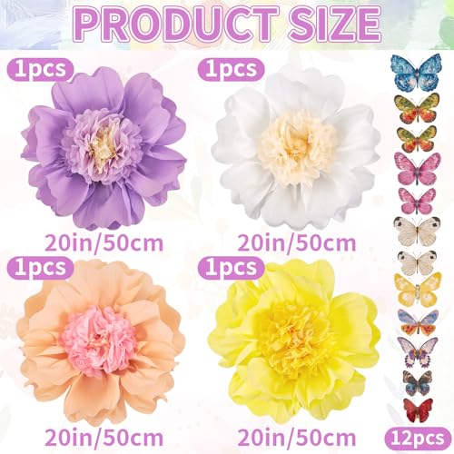 SUNBEAUTY Pastel Paper Flower Butterfly Decorations 20'' Giant Crepe Flowers Large Tissue Paper Flowers Decorations 3D Paper Butterfly for Wall Birthday Spring Wedding Backdrop Bridal Shower Classroom - Image 3