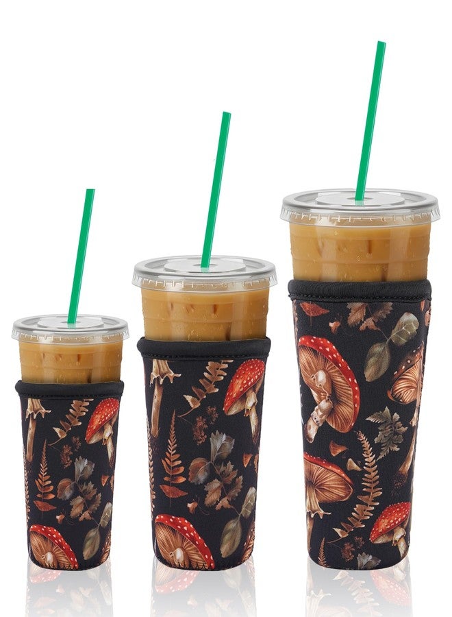 INCOK 3 Packs Iced Coffee Sleeves Reusable - Vintage Mushroom Neoprene Cup Sleeve for Hot and Cold Drinks, Insulated Drink Sleeve for 16-32oz Soda Cans Beverages Water Bottles, Christmas Gift for Friends - Image 1