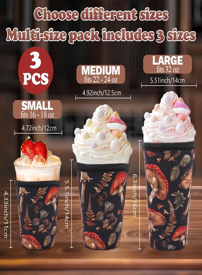 INCOK 3 Packs Iced Coffee Sleeves Reusable - Vintage Mushroom Neoprene Cup Sleeve for Hot and Cold Drinks, Insulated Drink Sleeve for 16-32oz Soda Cans Beverages Water Bottles, Christmas Gift for Friends - Image 4