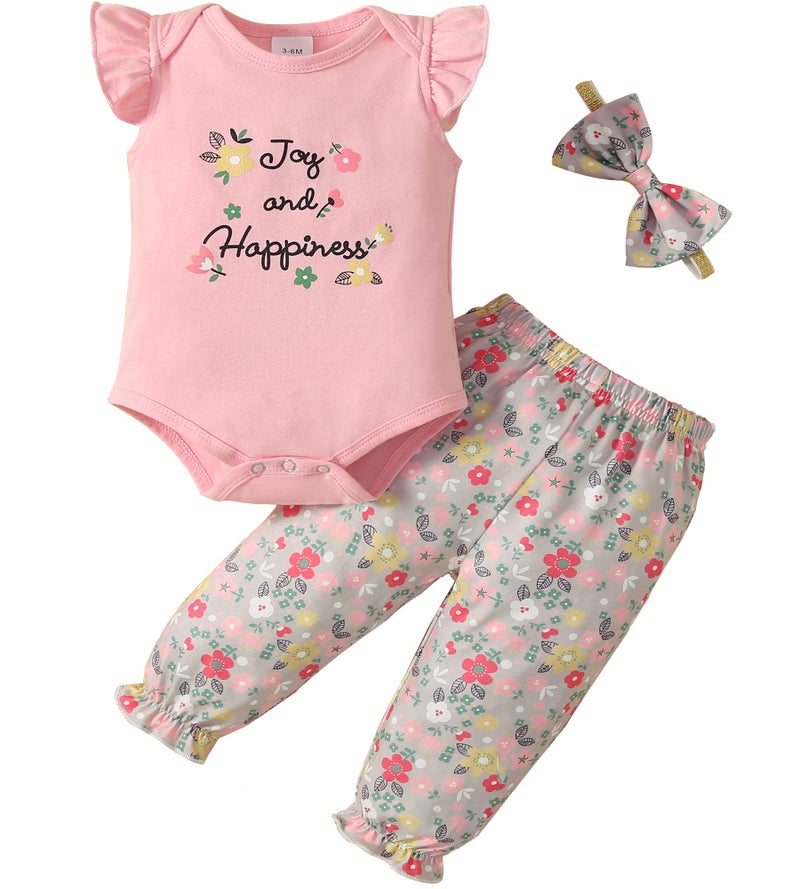 Fullfamous Baby Girl's 3pc Rib Frill Long Sleeve Romper and Pant Set, Pink, New Born - Image 1