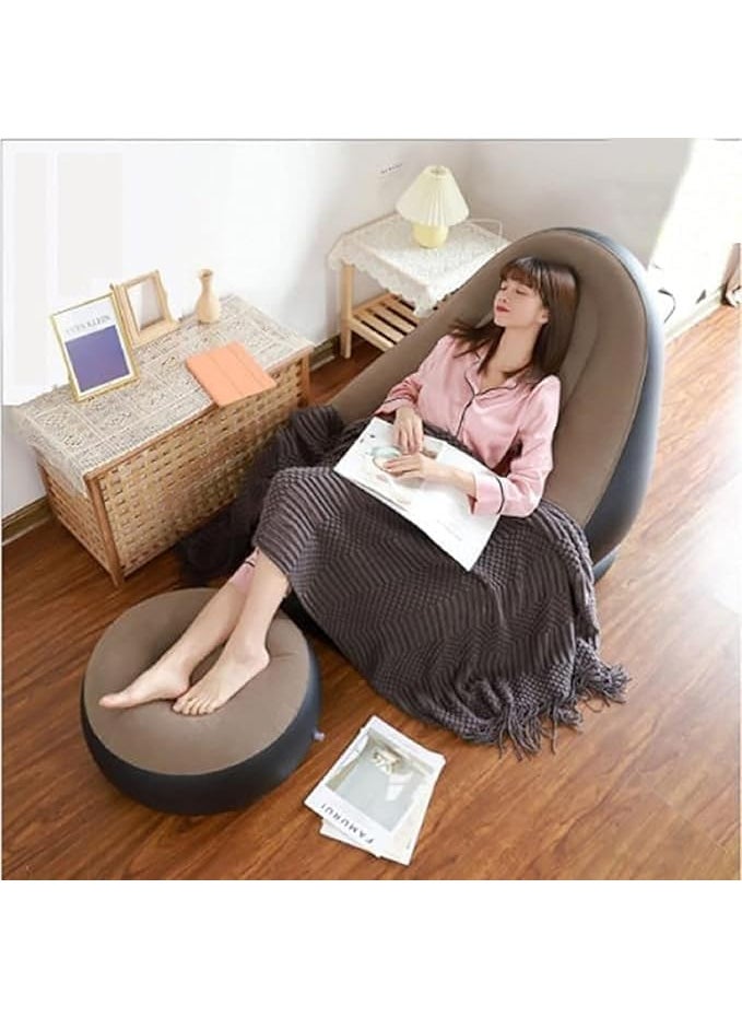 EliteMart EliteMart Inflatable Lounge Chair Lazy Sofa with Footrest Rapid Foldable Air Couch Sofa Air Bed Sofa with Electric Air Inflactor Pump Portable Indoor Outdoor Air Bed Sofa with Electric Pump  - Image 2