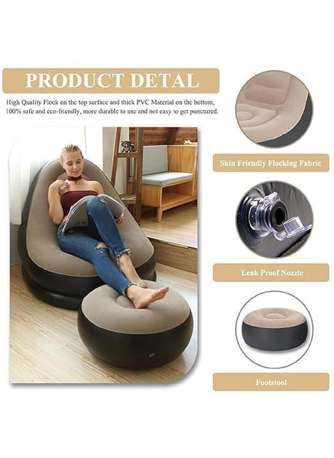 EliteMart EliteMart Inflatable Lounge Chair Lazy Sofa with Footrest Rapid Foldable Air Couch Sofa Air Bed Sofa with Electric Air Inflactor Pump Portable Indoor Outdoor Air Bed Sofa with Electric Pump  - Image 5