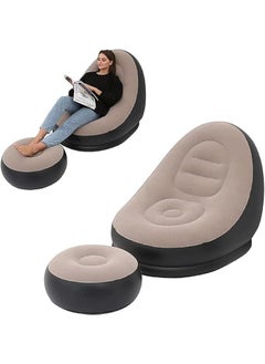 EliteMart EliteMart Inflatable Lounge Chair Lazy Sofa with Footrest Rapid Foldable Air Couch Sofa Air Bed Sofa with Electric Air Inflactor Pump Portable Indoor Outdoor Air Bed Sofa with Electric Pump  - Image 3